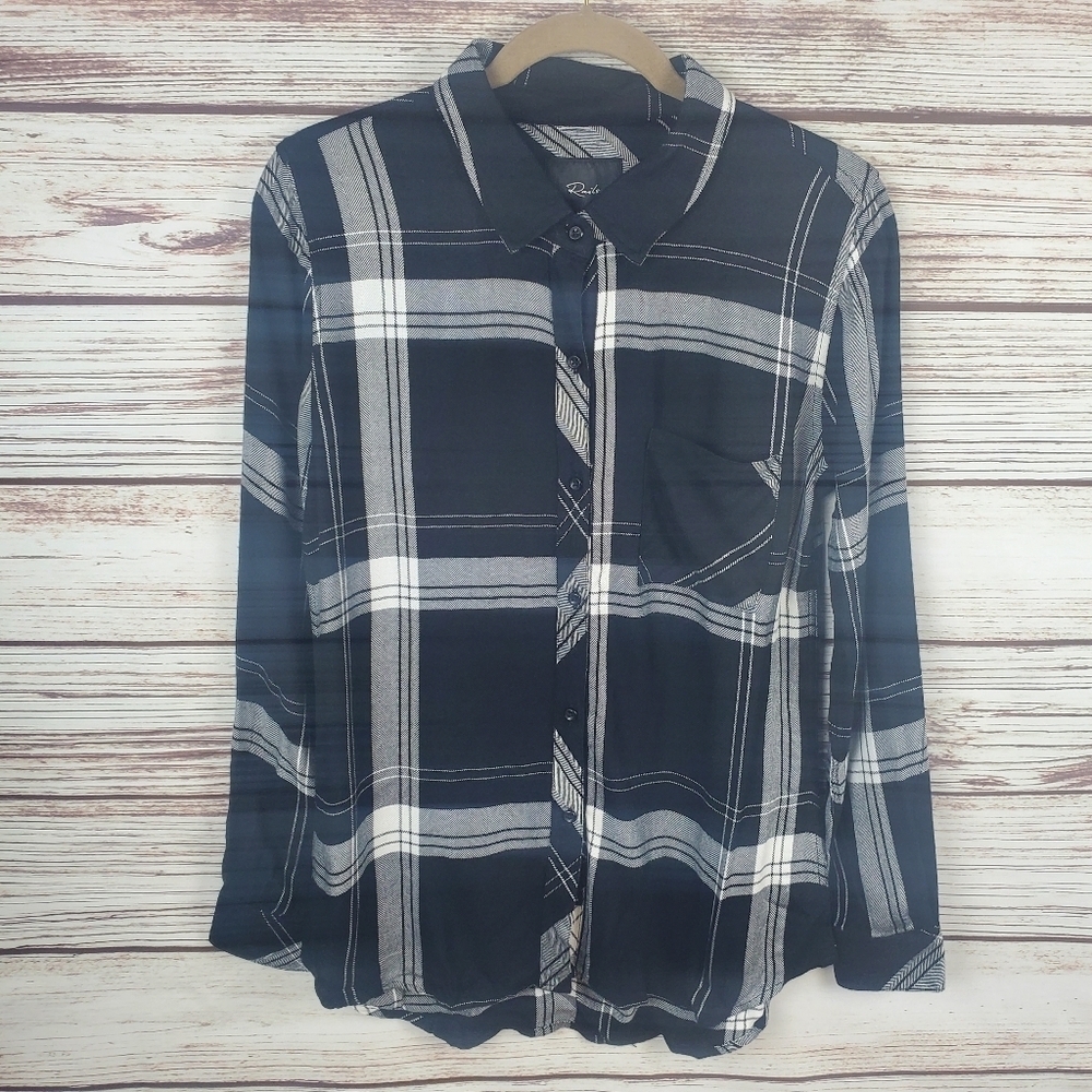 NWT Rails Womens Small Hunter Black & Bone Plaid Long Sleeve Button Down Shirt